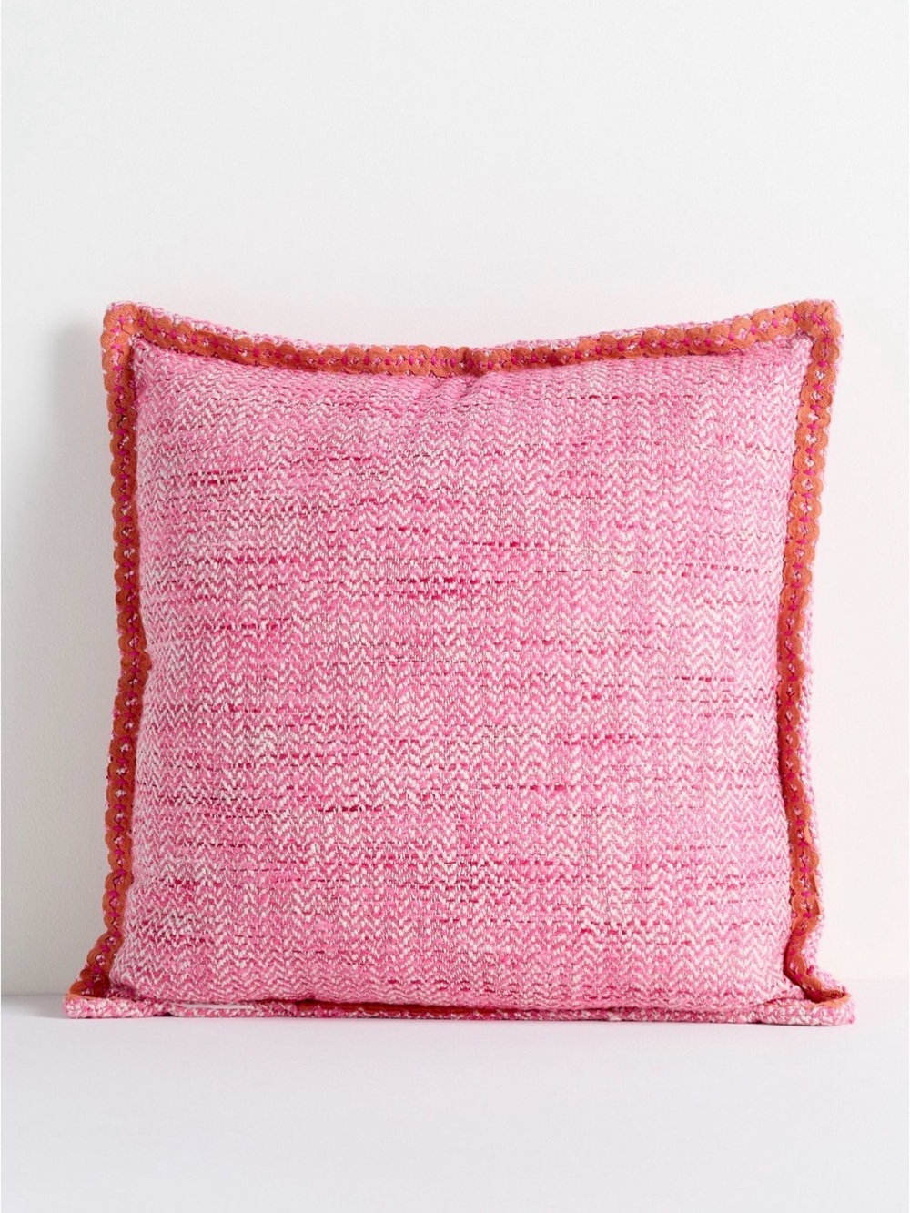 Anthropologie Bermuda Embellished Edge Pillow 18x18 Pink Indoor Outdoor NWT
